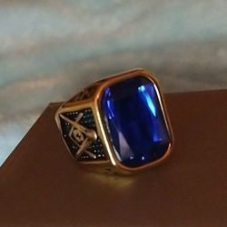 Masonic BLUE CZ Wedding Ring sz. 10.75