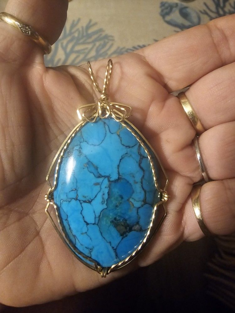 Wired Turquoise Pendant $55