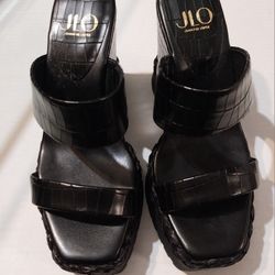 JLO Black Wedge Sandals Size 6.5