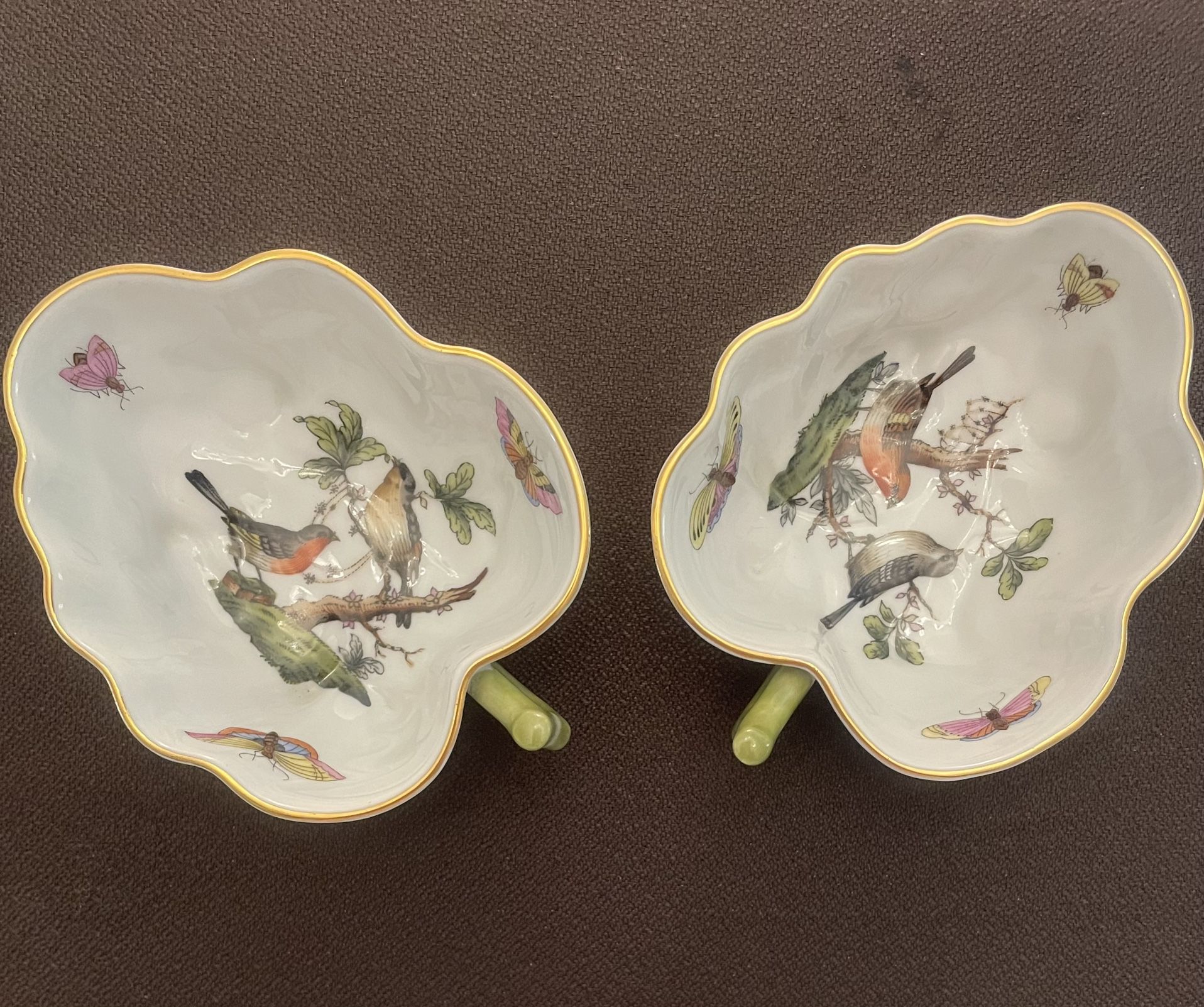 RARE vintage Herend Rothschild Bird Dishes, pair