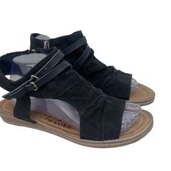 Blowfish Malibu Beauty Black Canvas Wedge Open Toe Vegan Sandals Shoe Womens 9