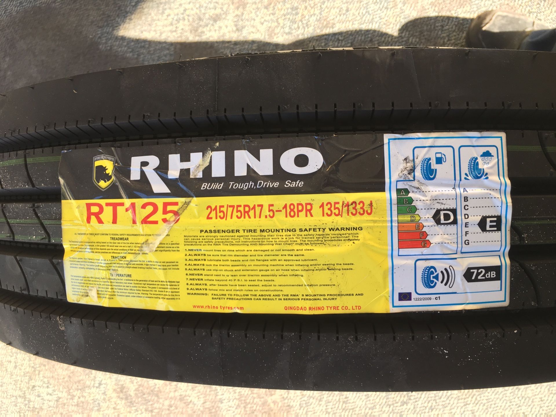 215/75/17.5 - Rhino Tire 16 Ply