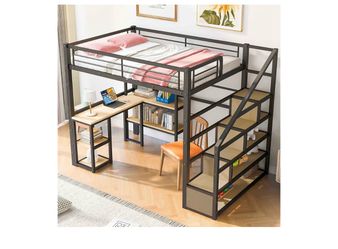 Loft Bed with Stair Case Storage Bed Frame