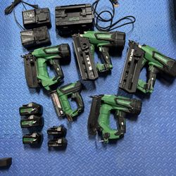Lot Of Metabo Cordless Nail guns, Chargers, And batteries