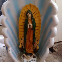 Used - "Our Lady Of Guadalupe" Stone Statue On The 1/2 Shell. 