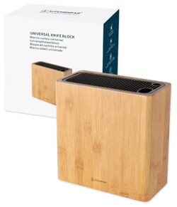 XL Bamboo Universal Knife Block Holder with Slots for Scissors and Sharpening Rod, Safe, Space Saver Knives Storage Stand Display without Knives, Uniq