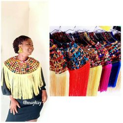 African Print Cape Necklaces With Fringes Down