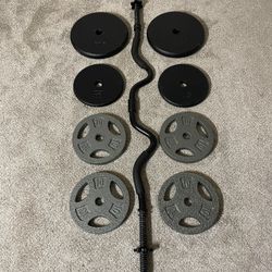Weights 110Lbs and Curl Bar