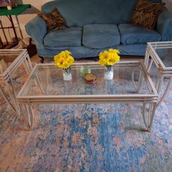 Glass Coffee Table And 2 End Tables 