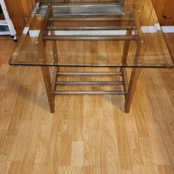 Set of 2 Glass-Top Side Tables – Wood Base