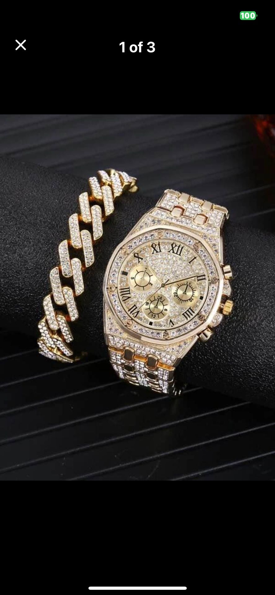 *Closeout* Iced Out Bling Watch with Iced Cuban Link Bracelet Brand New