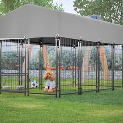 New In Box 4.23'x8'x5' Large Outdoor Dog Kennel 2 In 1 Can Be Converted Into indoor play  Heavy Duty W/ Tarp & Bowls Dog Cage Corral De Mascota 