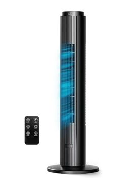 Tower Fan for Bedroom, 26 ft/s Velocity Fans that Blow Cold Air 28dB Quiet Floor Fan, 4 Modes 6 Speeds, 90° Oscillating, Remote & LED Touch Control, 1