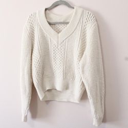 H&M Slouchy Off White V-Neck Sweater Size XS