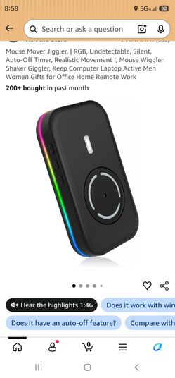 New Mouse Mover Jiggler, | RGB, Undetectable, Silent, Auto-Off Timer, Realistic Movement