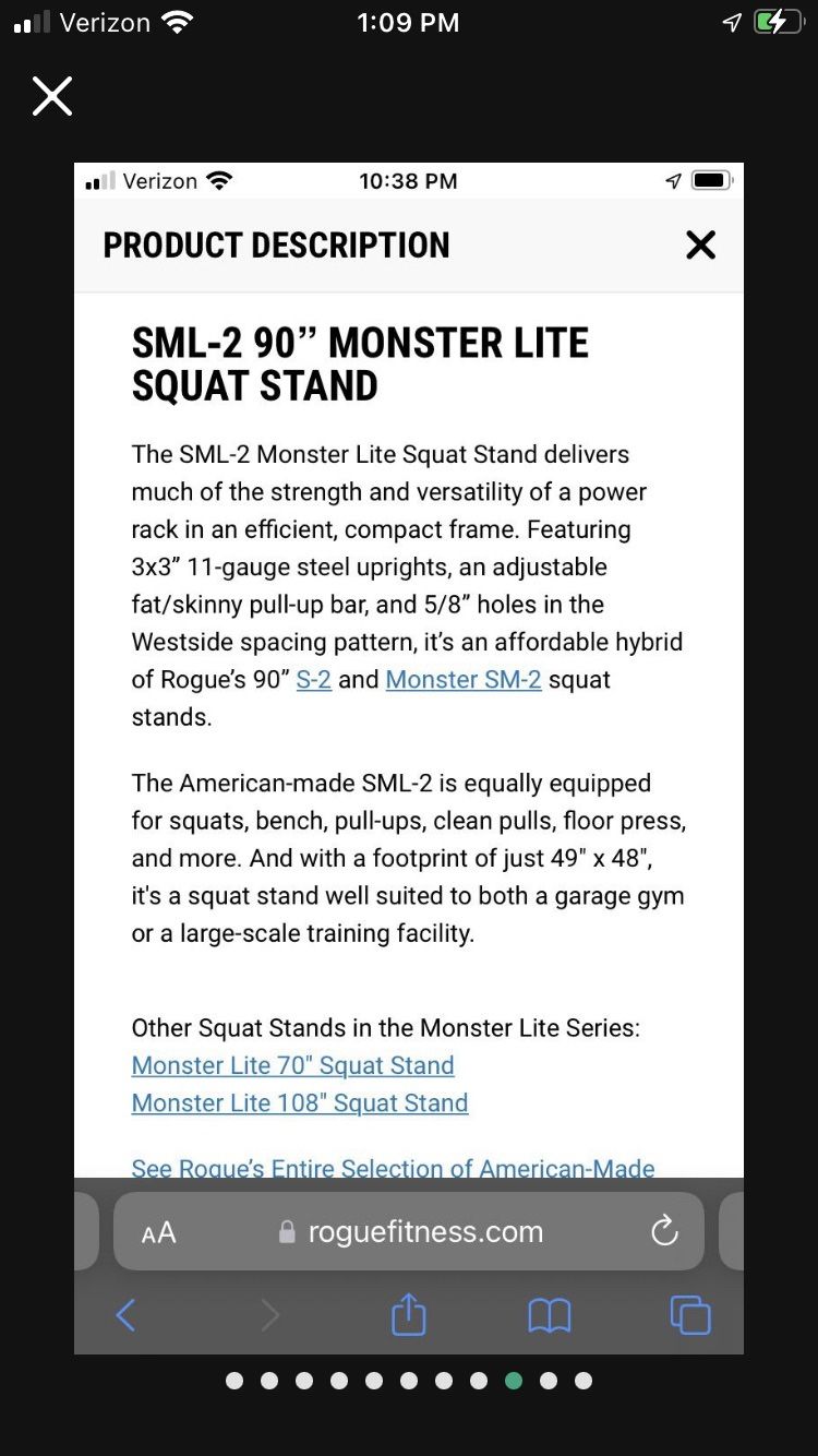Brand New Rogue Fitness SML 90” Monster Lite Squat Stand With