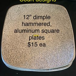 4 Vintage Square Aluminum Hammered Plates $15 Ea