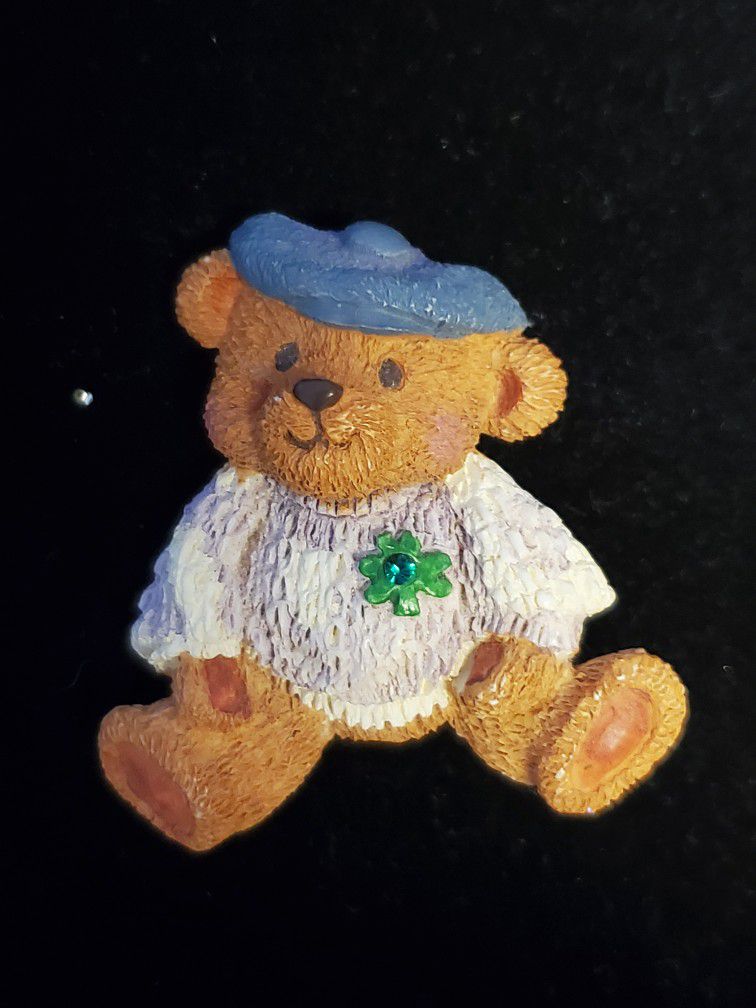Vintage Resin Bear With Green Rhinestone And Shamrock On Chest