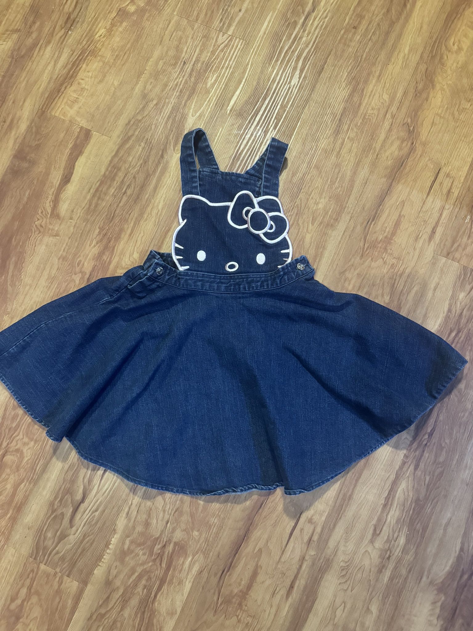 Hello Kitty Sanrio Jumper Dark Wash Denim Overall Dress Girl's Size 6 embroidere