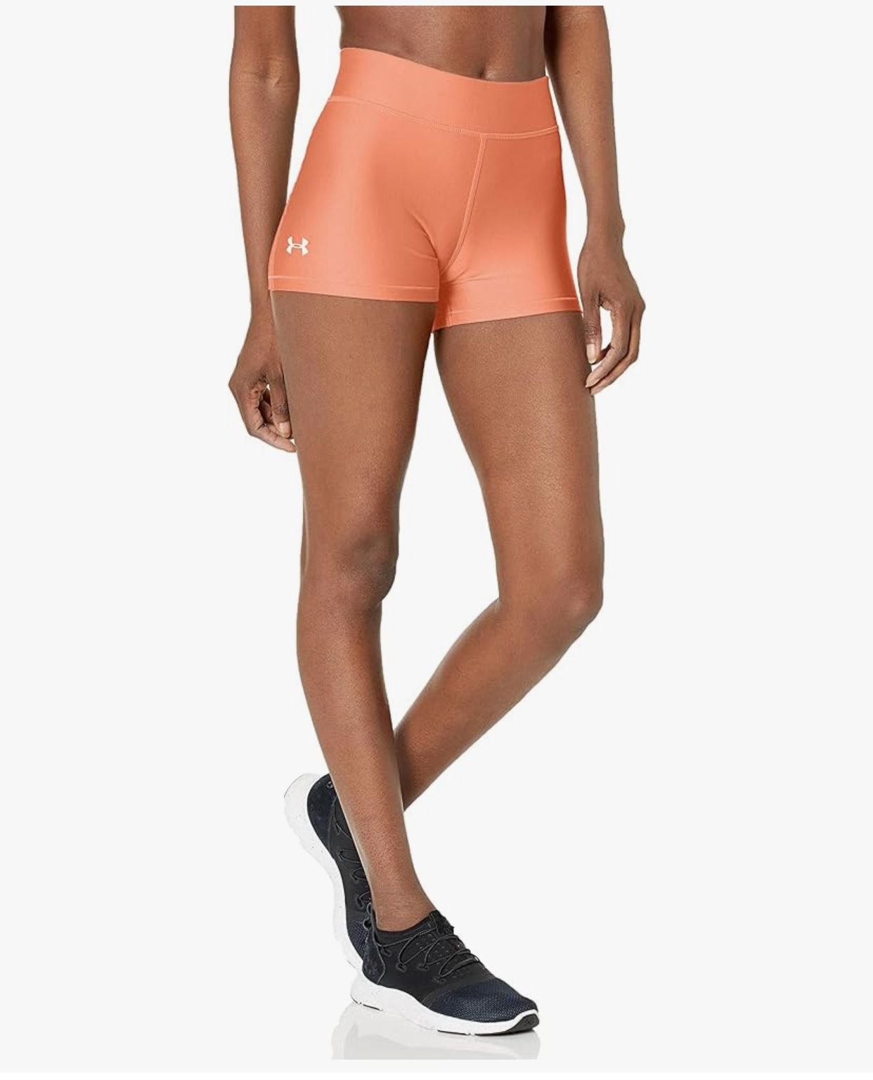 Under Armour Womens HeatGear Armour Mid Rise Shorty, (868) Mellow Orange / White, Small