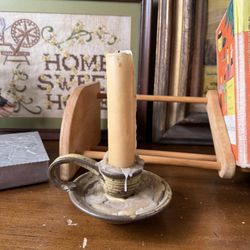 Seventies Folk Art Stoneware Candleholder Vintage Handmade Pottery Chamber stick, Ceramic Candle Holder with Handle, Unique Boho Bohemian