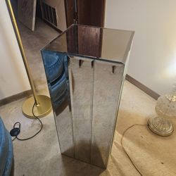 1980s Post Modern Mirrored Rectangular Pedestal/ Side Table 