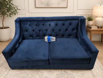 Tufted Velvet Blue Loveseat