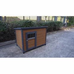 45"large solid wood dog house, waterproof PVC plastic roof, breathable wooden doors