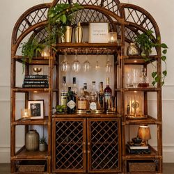 Vintage rattan cabinet bar arched cabinet 
