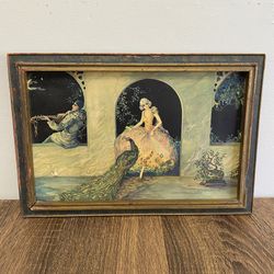 Antique Art Deco Framed Print Tsanya Marygold Peacock Garden Enchantment Fantasy