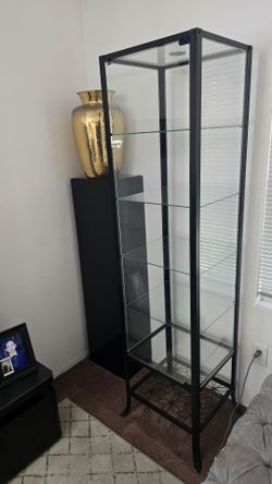 KLINGSBO
glass-door cabinet, black/clear glass, 17 3/4x70 7/8