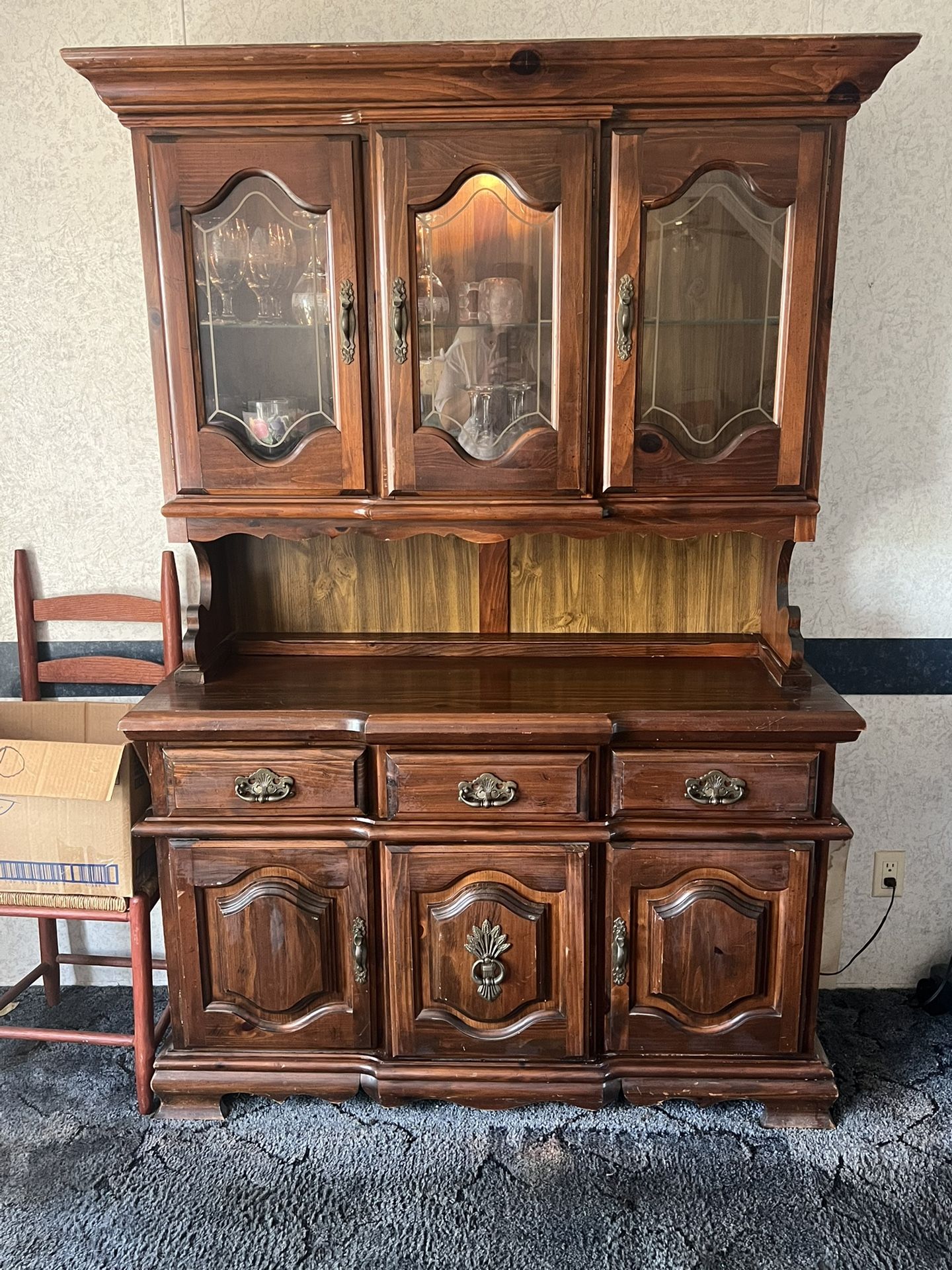Antique Solid Wood Buffet China Cabinet