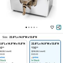 Enclosed Stainless Steel Cat Litter Box 13.8” High Sides, Extra Large Litter Box for Big Cats