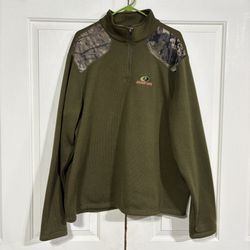 Mossy Oak 1/4 Zip Logo Green Camo Shoulder Pullover 2XL 100% Polyester Outdoor
