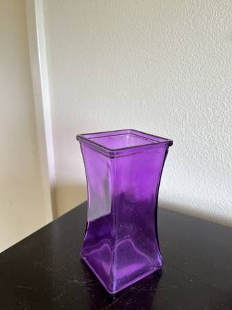 Lavender Purple Glass Square Flower Vase