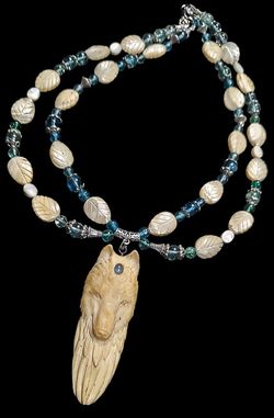 Handmade Beaded Double Strand Elk Horn Wolf Face Necklace 
