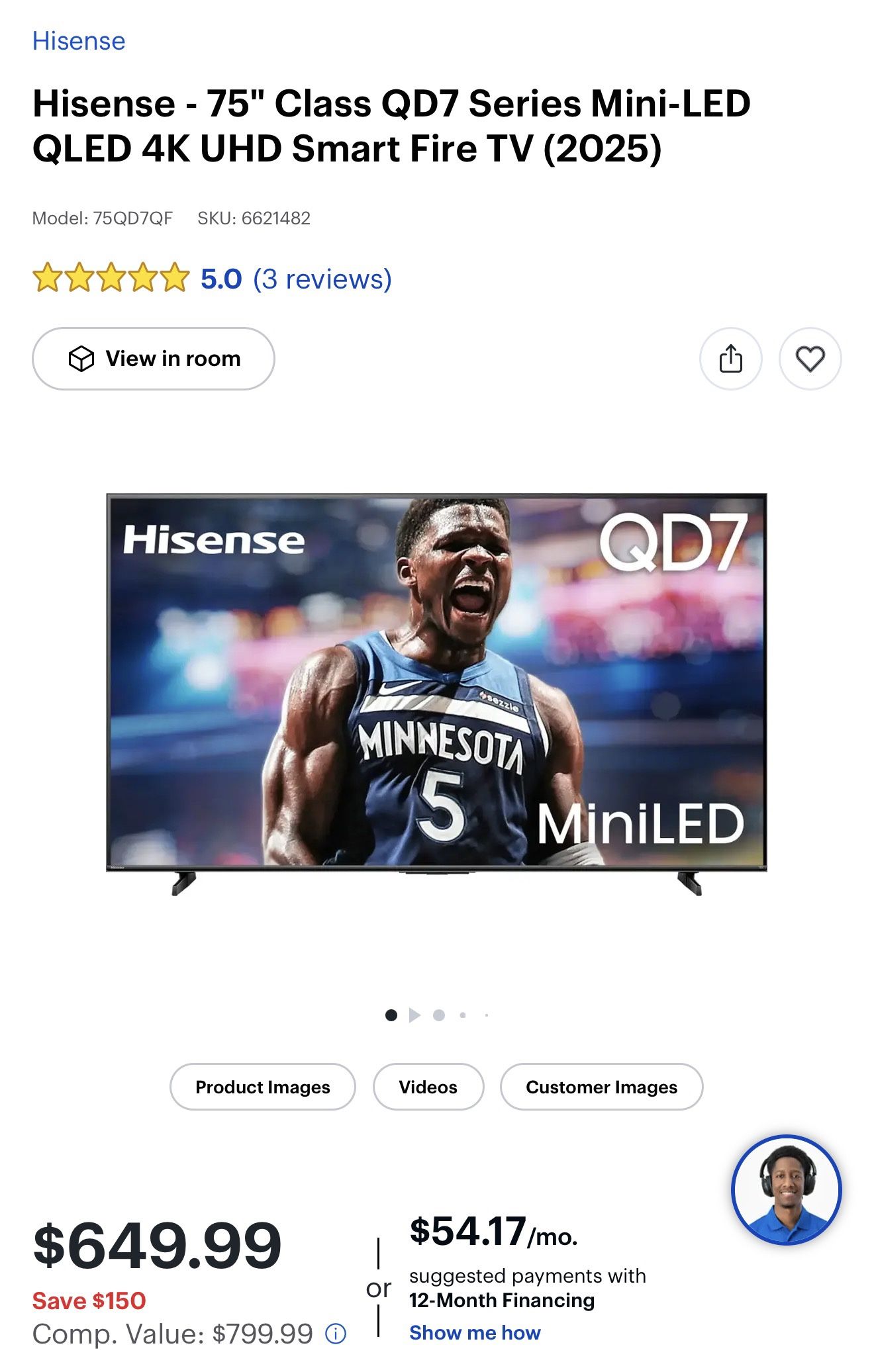 Hisense 75" QD7 Mini-LED TV 2025 BRAND NEW