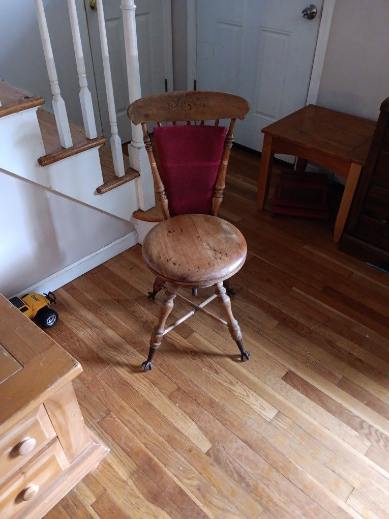 c1890 Meridian Piano Stool With Back Rest Glass Ball & Iron Claw Feet a