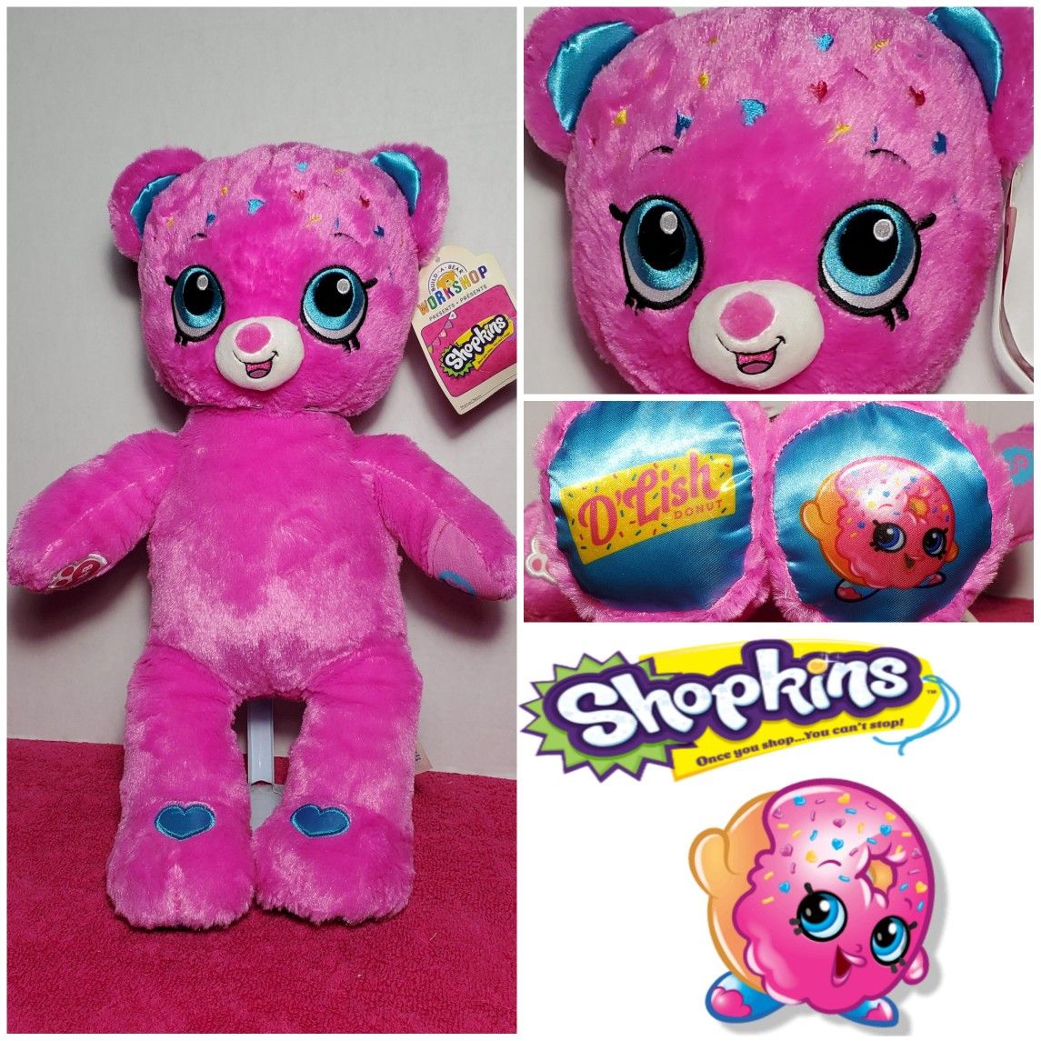 NEW 💘 18" Build-A-Bear Shopkins D'Lish Donut Pink Plush BABW Stuffed Soft Toy