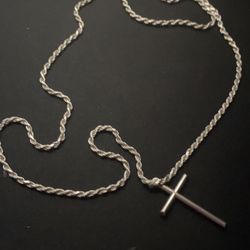 Rope Chain Silver Necklace, Cross Pendant Included (paid $270) 