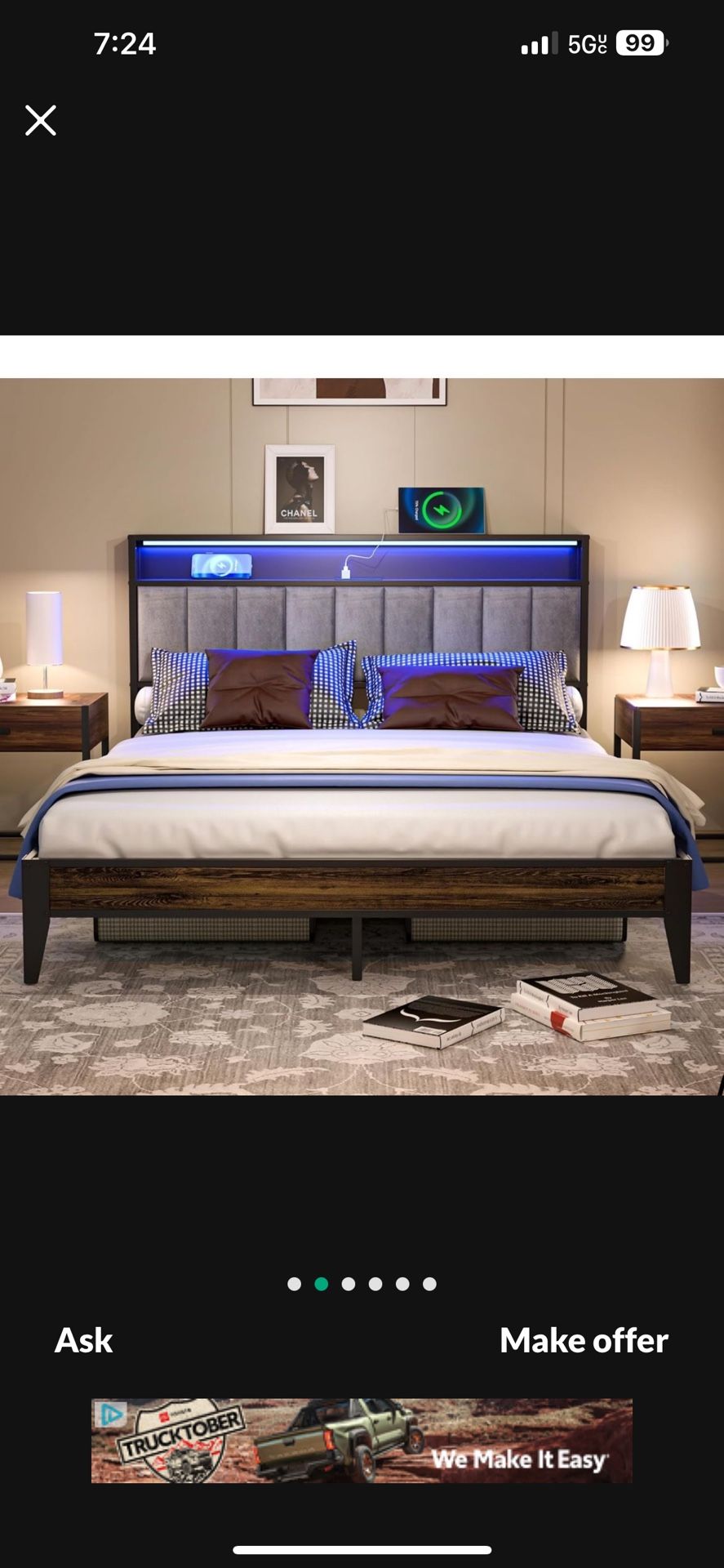 Bed Frame Queen Size, Metal Platform Bed Frame with Storage & LED New In Box