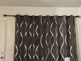 Gray Silver Wave Grommet Curtain Panel Set