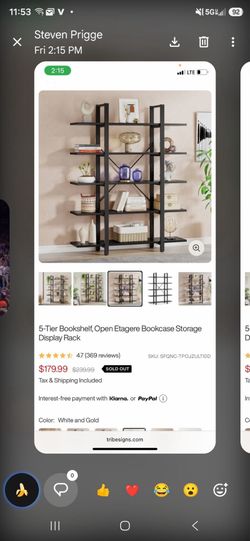 New- Black 5 tier etagere book shelf