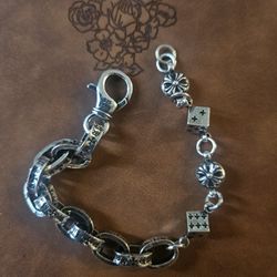 Silver Link Fleur De Lis Bracelet  22cm