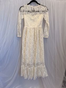 Girls' Ivory Floral Lace Dress with Satin Bow