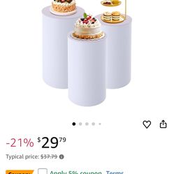 Cylinder Pedestal Stands, White Round Cake Pedestal Stand, Large Cylinder Plinths Dessert Table Display Pillars, Metal Plinth Pillars for Wedding Birt