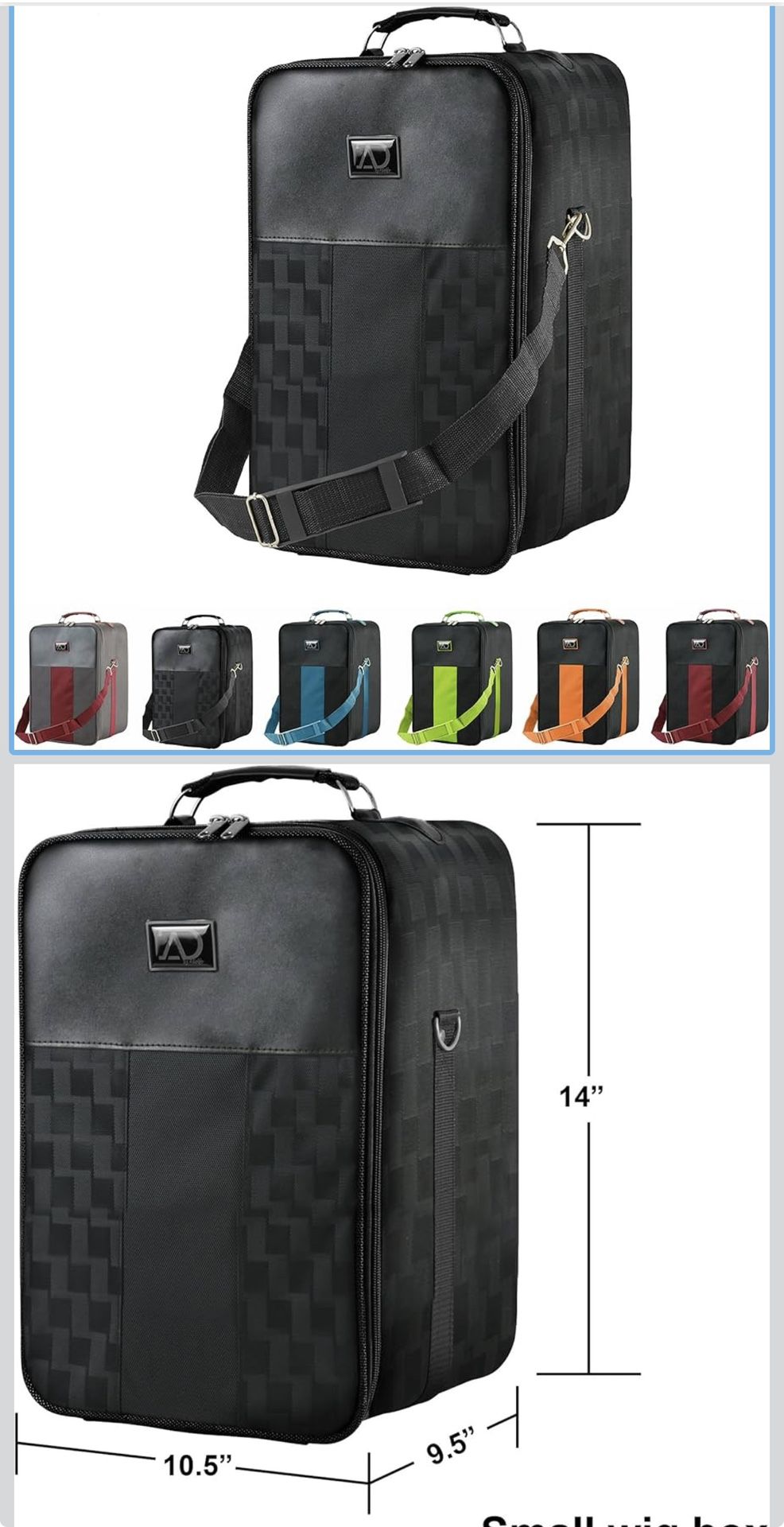 Small Wig Travel Box with Top Handle, Shoulder Strap and Double Zipper,... 