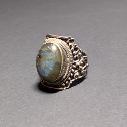 Natural Labradorite Ring 925 Sterling Silver Size 9.5