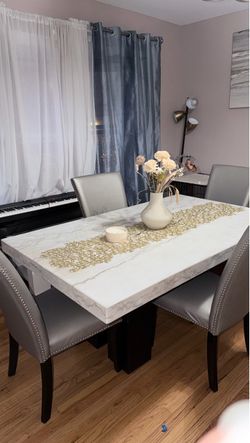 Marble Top Dining Table with 4 Chairs