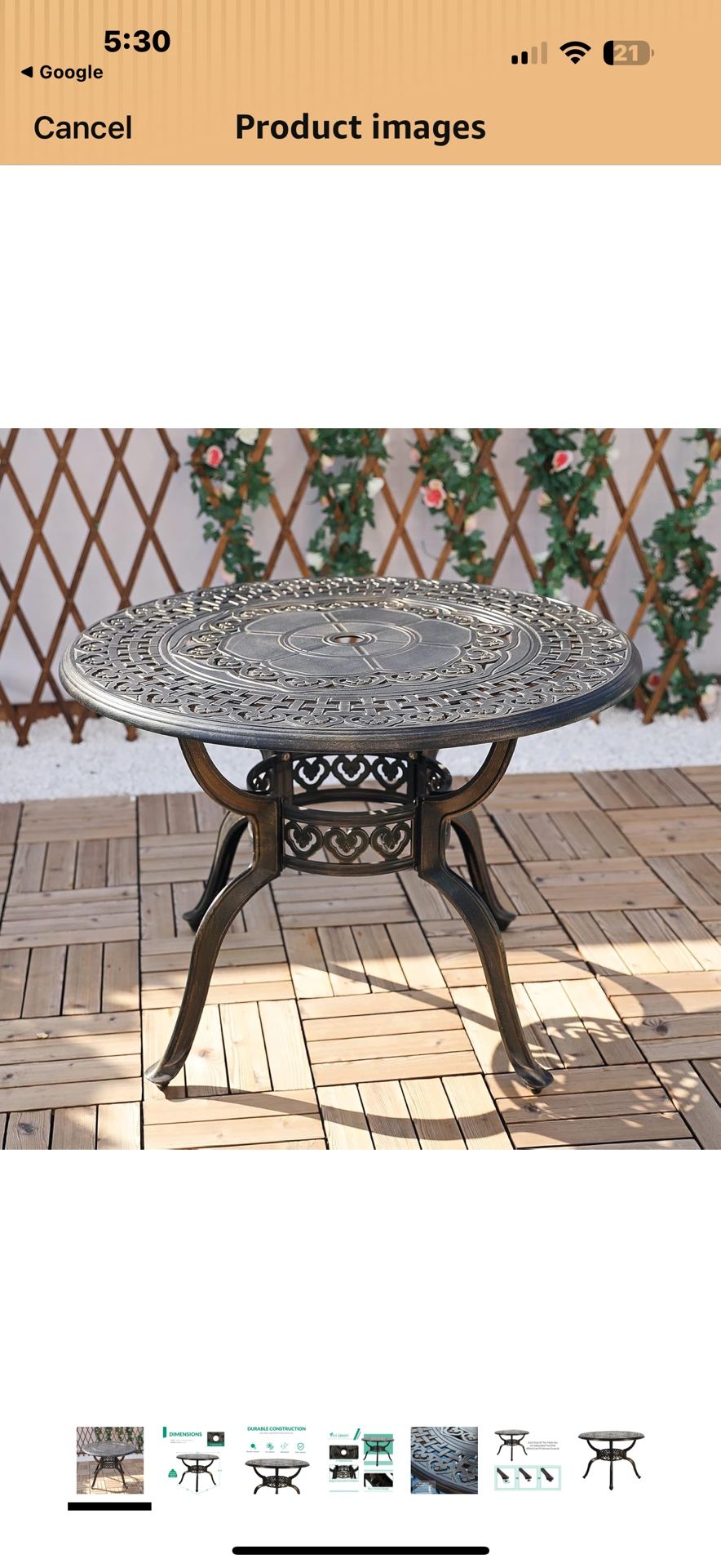 New in box VIVIJASON 38.5" Patio Bistro Table Outdoor Dining Round Table Bronze Cast Aluminum Table with Umbrella Hole, 2Od8065MBR